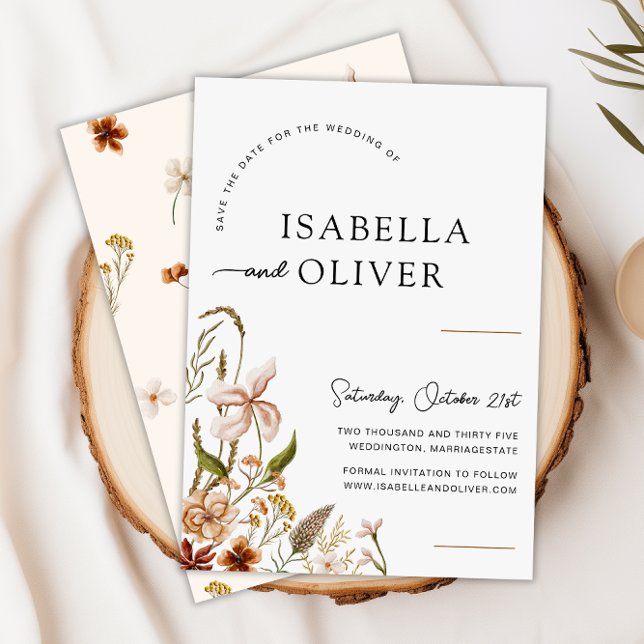 Boho Floral Wedding Save the Date Flat Card (Boho Floral Wedding Save the Date Flat Card -Front and Back)