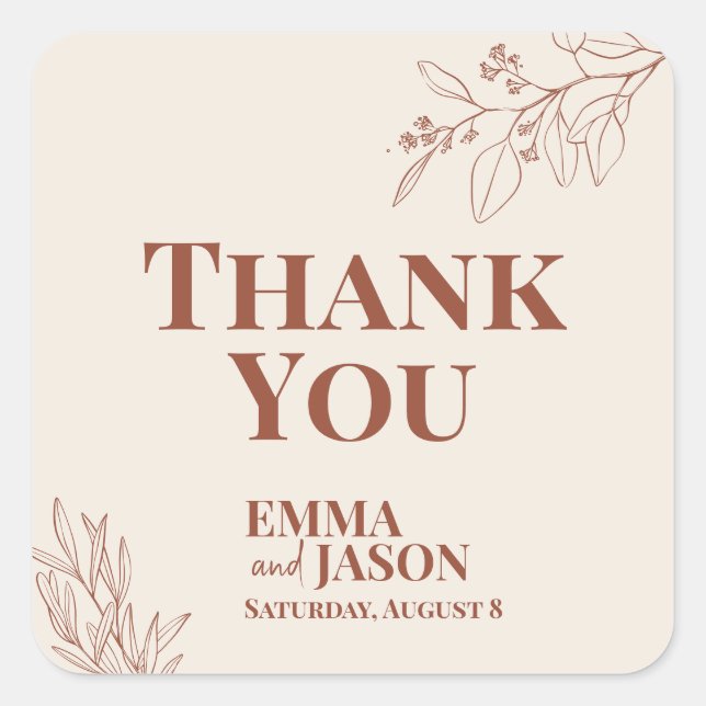 Boho Floral Wedding Square Sticker (Front)