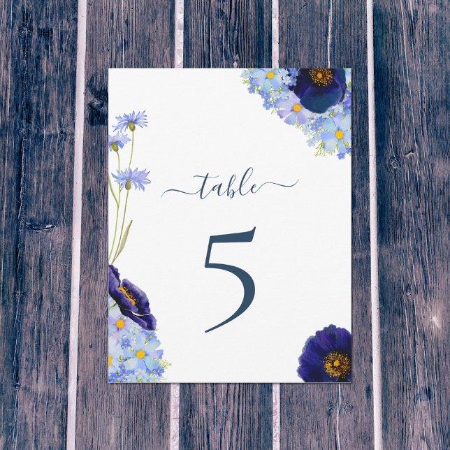 Boho Floral Wedding Table Number (Modern wildflower watercolor artwork by artist Catherine Sweetman )