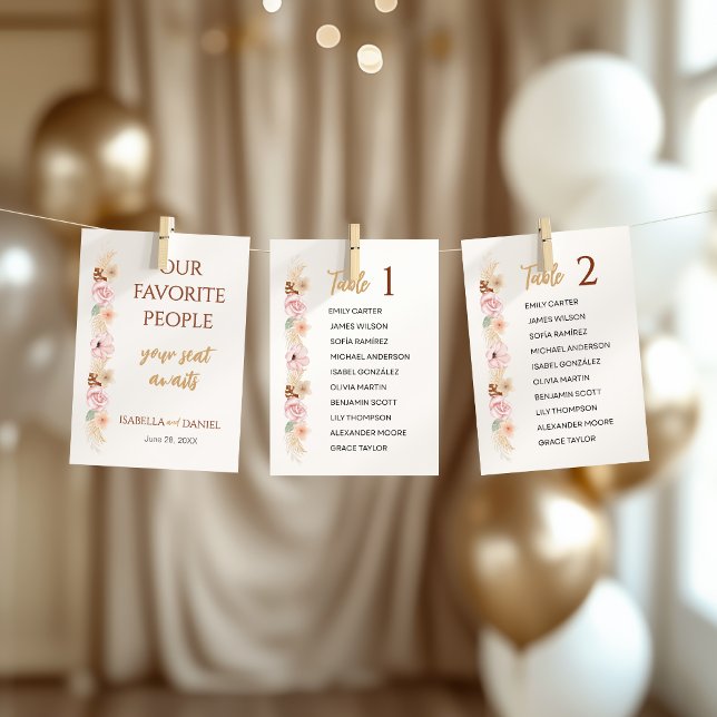 Boho Floral Wedding Table Sign Guest Seating Chart Programme (Creator Uploaded)