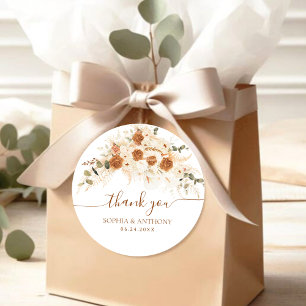 Boho Floral Wedding Thank You Classic Round Sticker