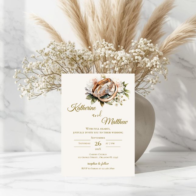 Boho floral wedding with rings  invitation (Creator Uploaded)