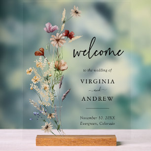 Boho Floral Welcome Wedding Acrylic Sign