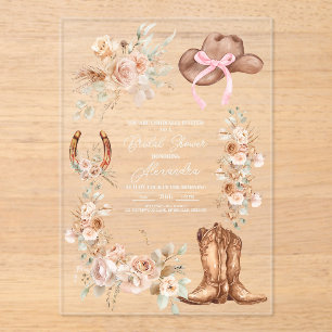 Boho Floral Western Bridal Shower Acrylic Invitations