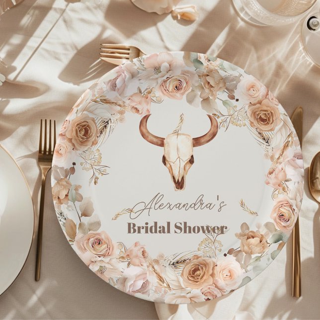 Boho Floral Western Bridal Shower Paper Plate (Creator Uploaded)