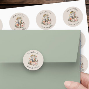 Boho Floral Western Cowgirl Boots Neutral Classic Round Sticker