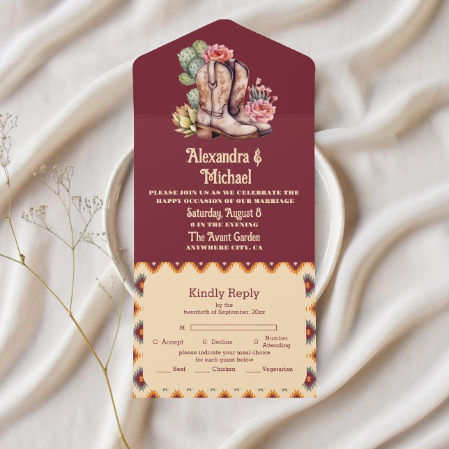 Boho Floral Western Wedding All In One Invitation (Creator Uploaded)
