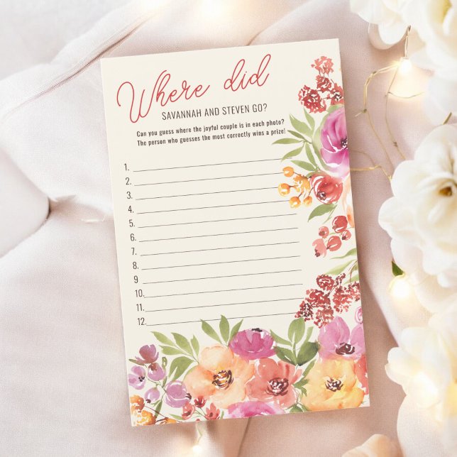 Boho Floral Where Did They Go Bridal Shower Game (Boho Floral Where Did They Go Bridal Shower Game)