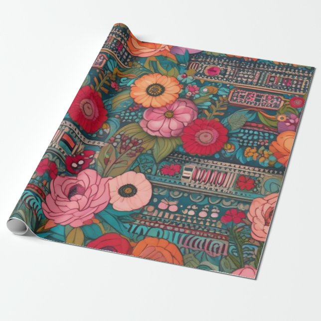 Boho Floral Whimsical  Wrapping Paper (Unrolled)