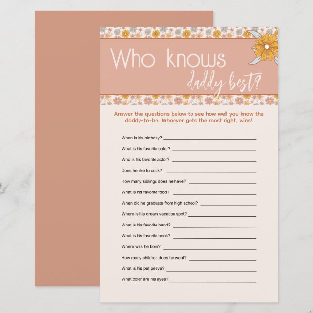 Boho Floral Who Knows Daddy Best Guessing Game (Front/Back)