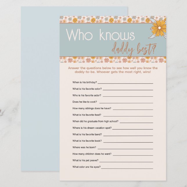 Boho Floral Who Knows Daddy Best Guessing Game (Front/Back)