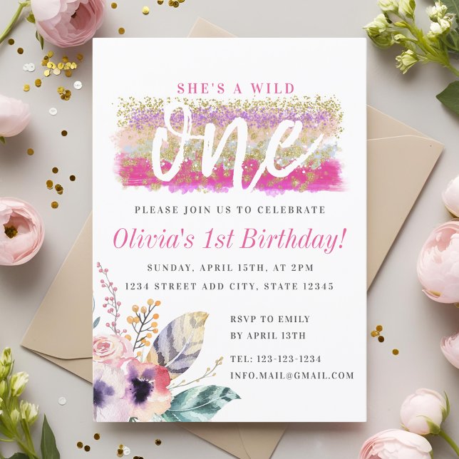Boho Floral Wild One Girl's First Birthday Invitation (Creator Uploaded)