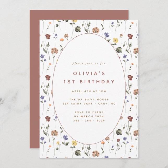 Boho Floral Wildflower Birthday | Invitation (Front/Back)