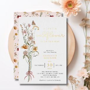 Boho Floral Wildflower Girl Baby Shower Gold