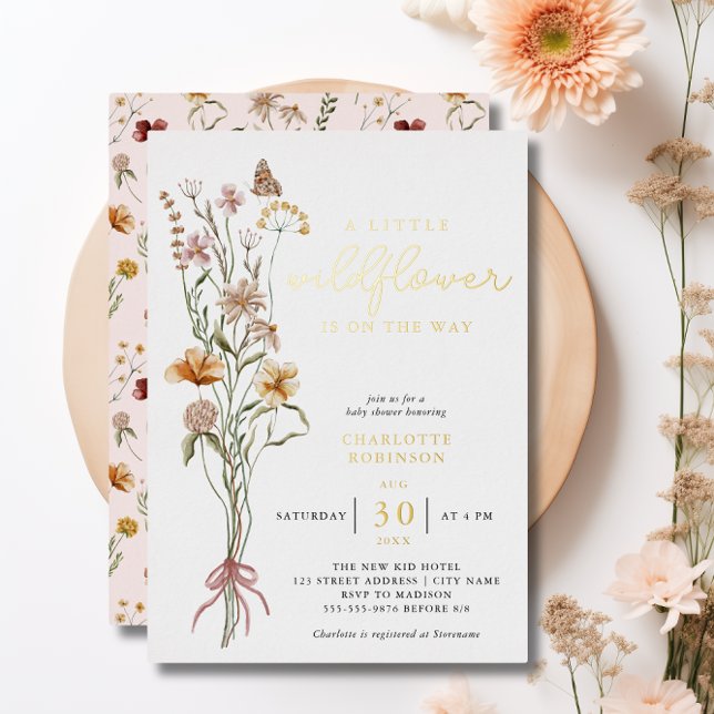 Boho Floral Wildflower Girl Baby Shower Gold (Boho Floral Wildflower Girl Baby Shower Gold Foil Invitation)