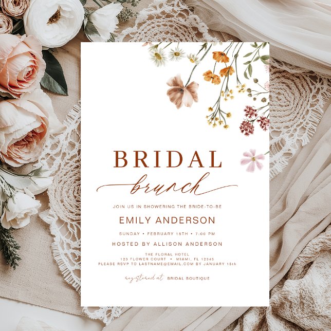  Boho Floral Wildflower Terracotta Bridal Brunch Invitation (Creator Uploaded)