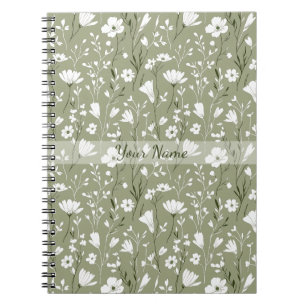 Boho Floral Wildflowers Sage Green Personalised Notebook