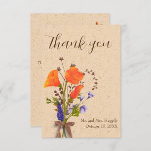Boho Floral Wildflowers Wedding Thank You Cards