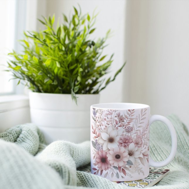 Boho floral with a blush of pink coffee mug (Creator Uploaded)