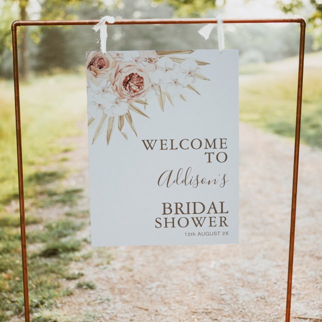 Boho Floral With Palm Leaves Bridal Shower Welcome Poster (Creator Uploaded)