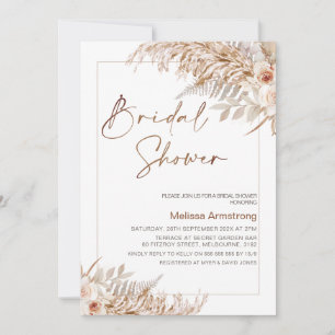 Boho Floral with Pampas Frame Bridal Shower Invitation