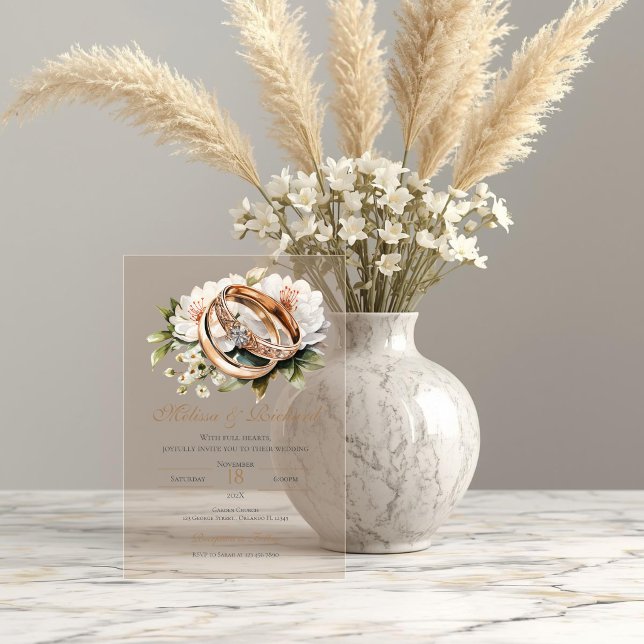 Boho Floral with ring Wedding Acrylic Invitations (Creator Uploaded)