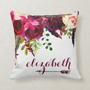 Boho Floral with your Name and Arrow Cushion