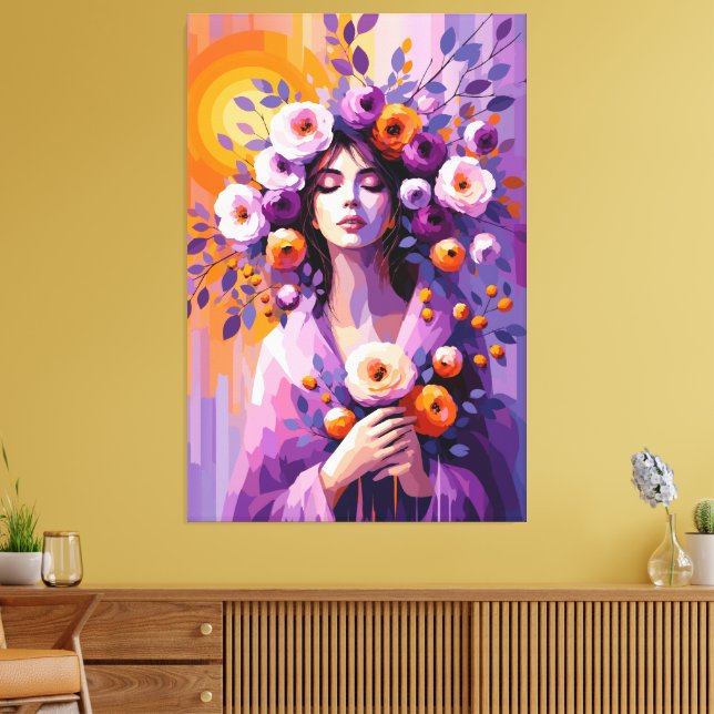 Boho Floral Woman Canvas Print (Insitu(LivingRoom))