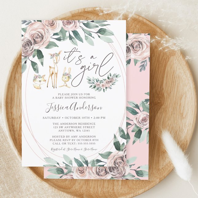 Boho Floral Woodland Animals Girl Baby Shower Invitation (Creator Uploaded)