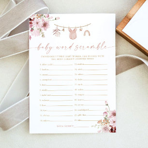 Boho Floral Word Scramble Baby Shower Game Card