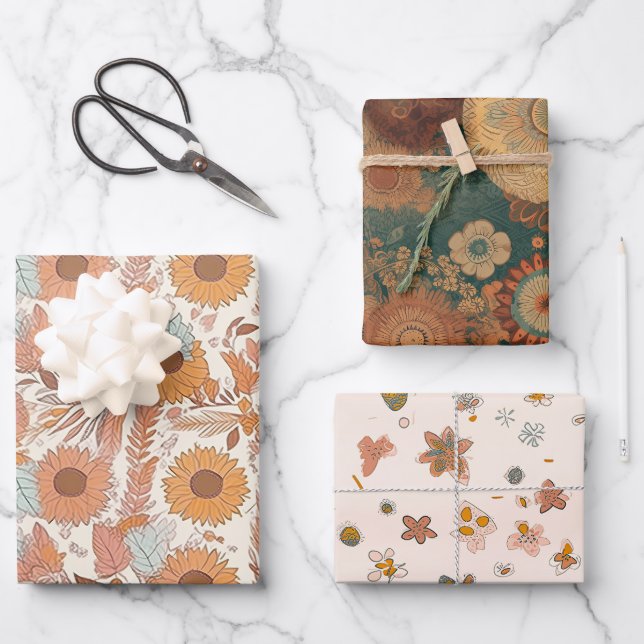Boho Floral Wrapping Paper Sheets (Front)