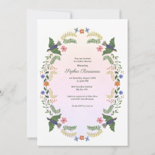 Boho Floral Wreath Baby Shower Invitation
