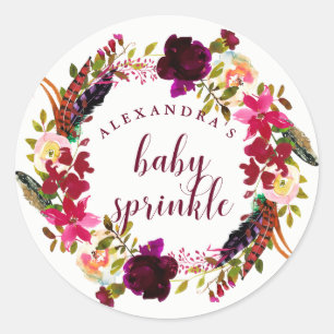 Boho Floral Wreath   Baby Sprinkle Classic Round Sticker