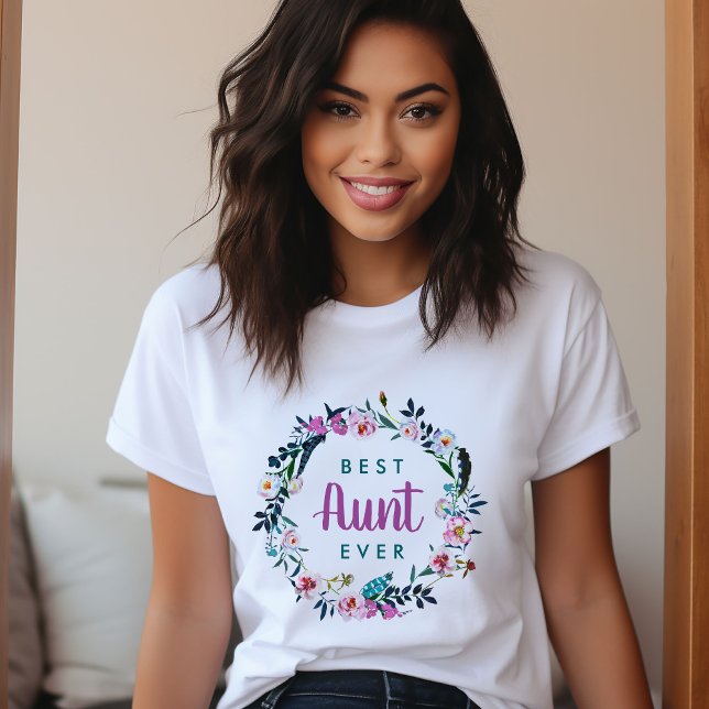 Boho Floral Wreath Best Aunt Ever T-Shirt (Creator Uploaded)