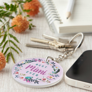 Boho Floral Wreath Best Mimi Ever Photo Key Ring