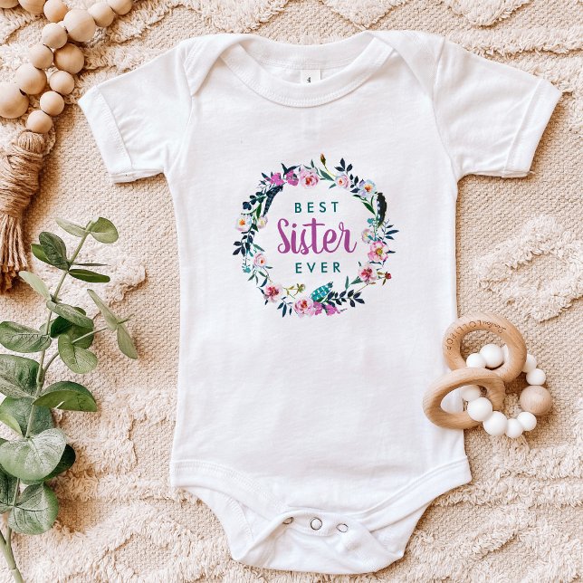 Boho Floral Wreath Best Sister Ever Baby Bodysuit (Creator Uploaded)