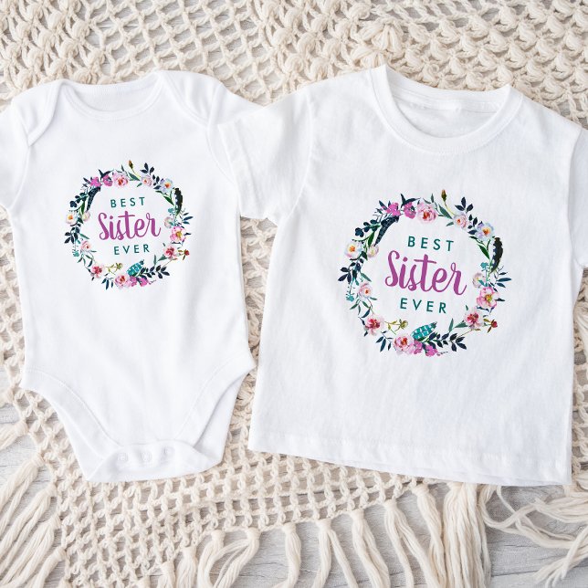 Boho Floral Wreath Best Sister Ever Toddler T-Shirt (Creator Uploaded)
