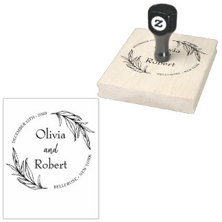 Boho floral wreath botanical wedding monogram logo rubber stamp