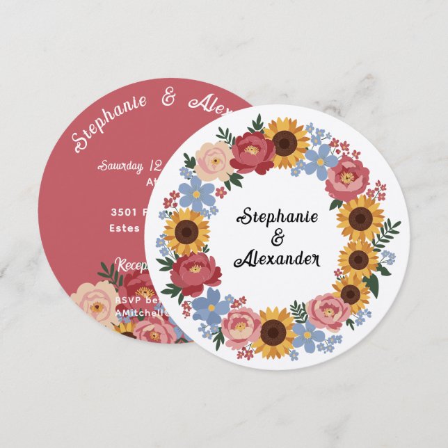 Boho Floral Wreath Wedding  Invitation (Front/Back)