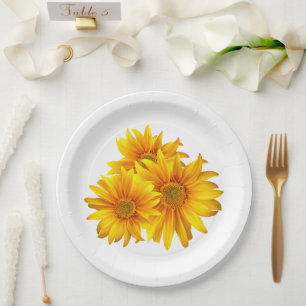Boho Floral Yellow Flowers Country Floral Wedding Paper Plate