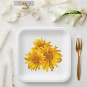 Boho Floral Yellow Flowers Country Floral Wedding Paper Plate