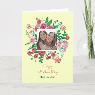 Boho floral yellow girly mothers day drawing card