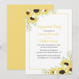 Boho Floral Yellow Sunflowers Engagement Party Invitation