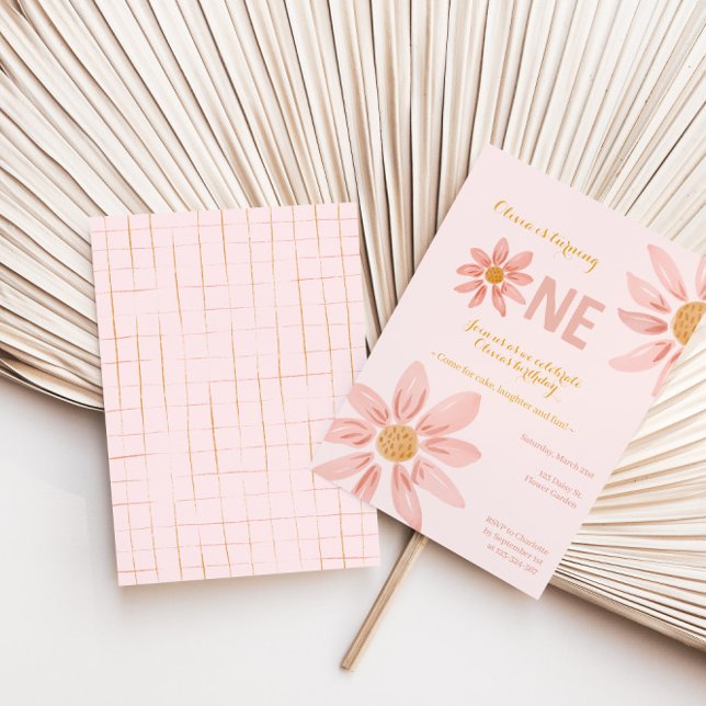 Boho Florals, Daisy Girl First Birthday Invitation (Creator Uploaded)