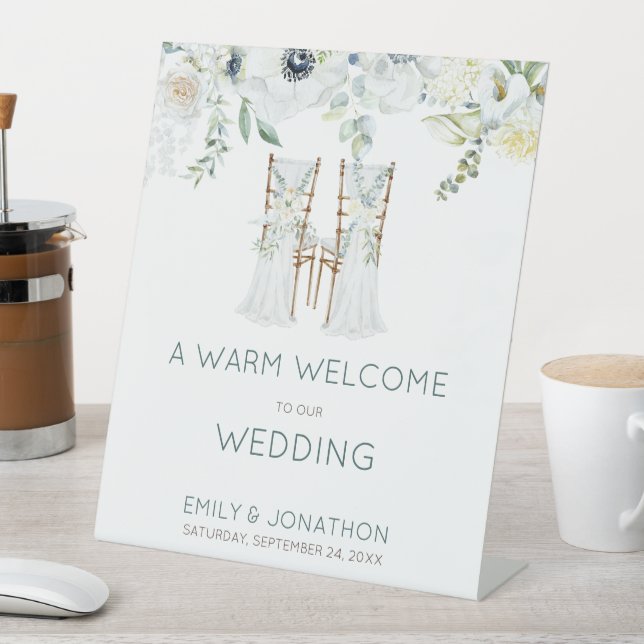 Boho Florals Leaves Chairs Welcome to Wedding Pedestal Sign (In SItu)