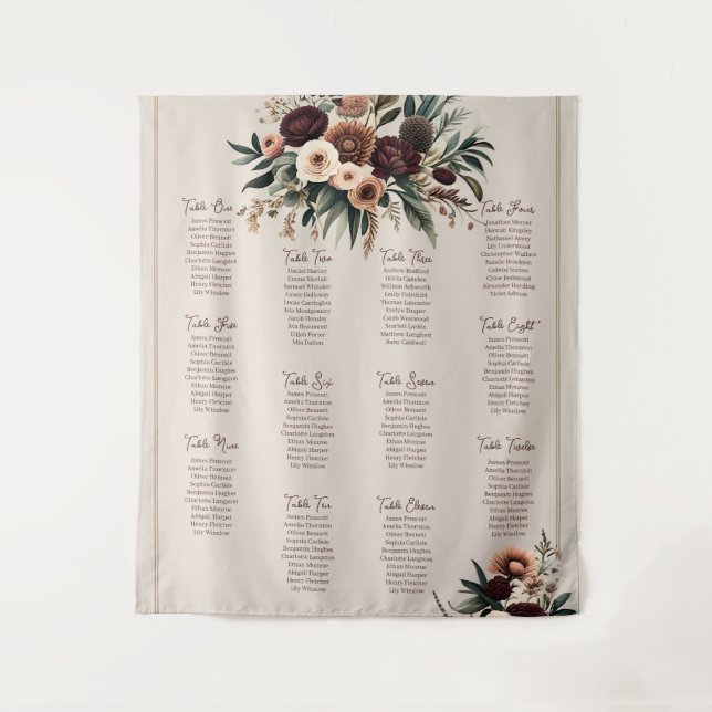 Boho Florals Seating Chart Tapestry (Front)