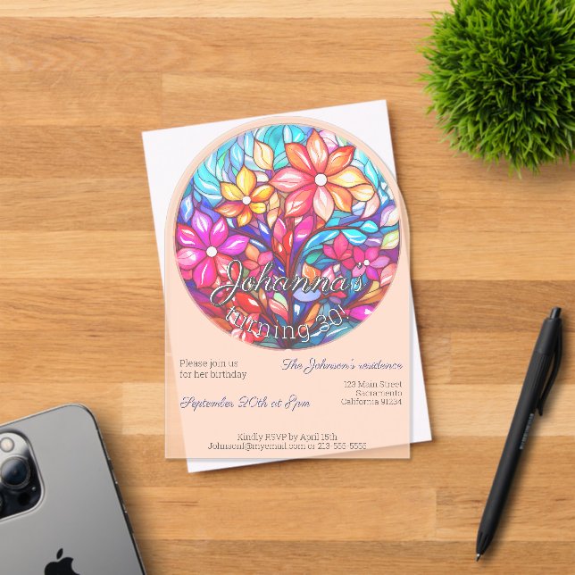 Boho flourished stained glass imitation birthday acrylic invitations (Insitu (Invitation Card))
