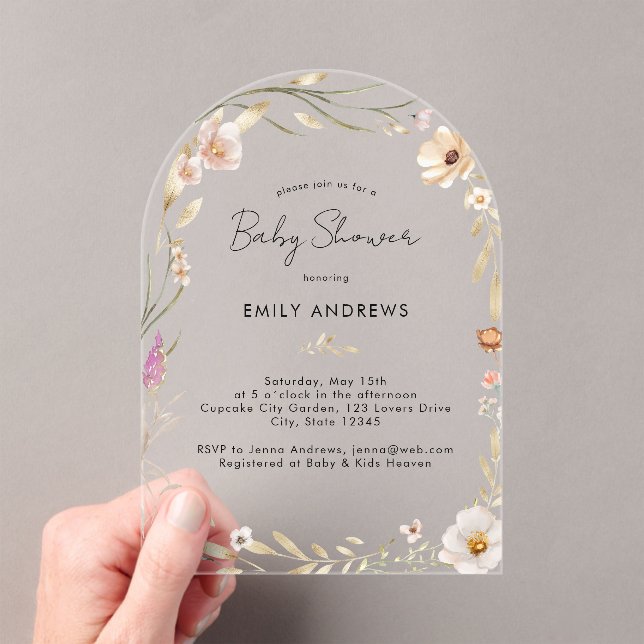 Boho Flower Baby Shower Acrylic Acrylic Invitations (Insitu (Handheld))