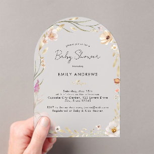 Boho Flower Baby Shower  Acrylic Invitations