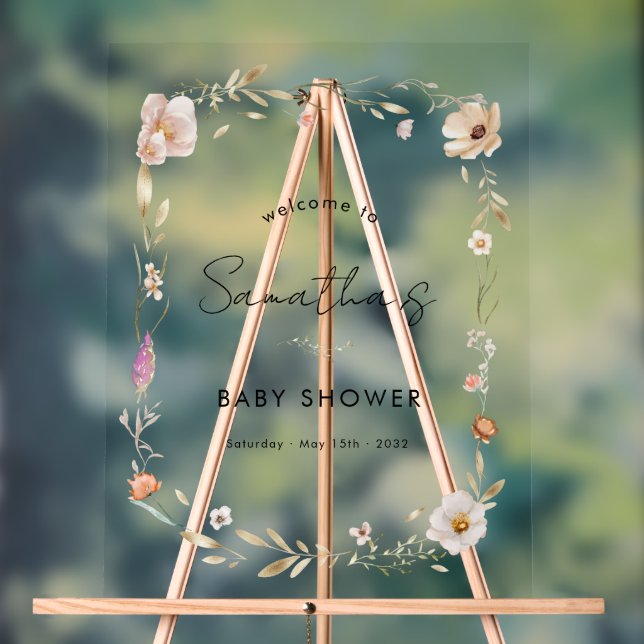 Boho Flower Baby Shower Acrylic Sign (Neutral)